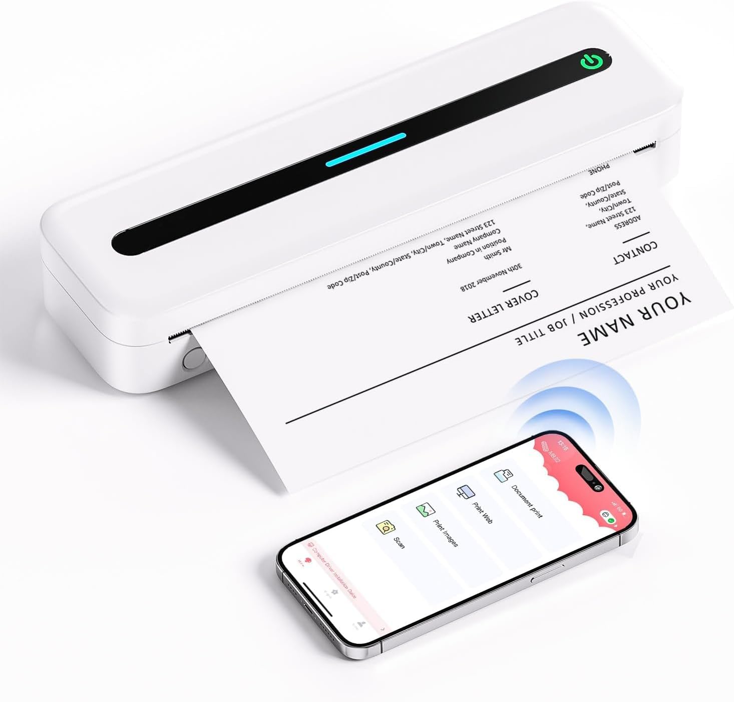 Impresora térmica portátil, impresoras térmicas inalámbricas, compatible con iOS, Android y PC, impresora móvil sin tinta para viajes, oficina y escuela.