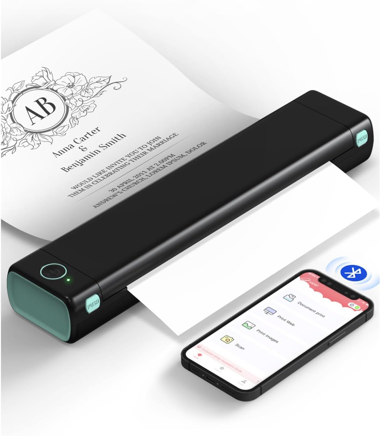 Impresoras portátiles inalámbricas para viajes, impresora térmica Bluetooth compatible con papel tamaño carta estadounidense de 8.5" x 11", impresora pequeña sin tinta compatible