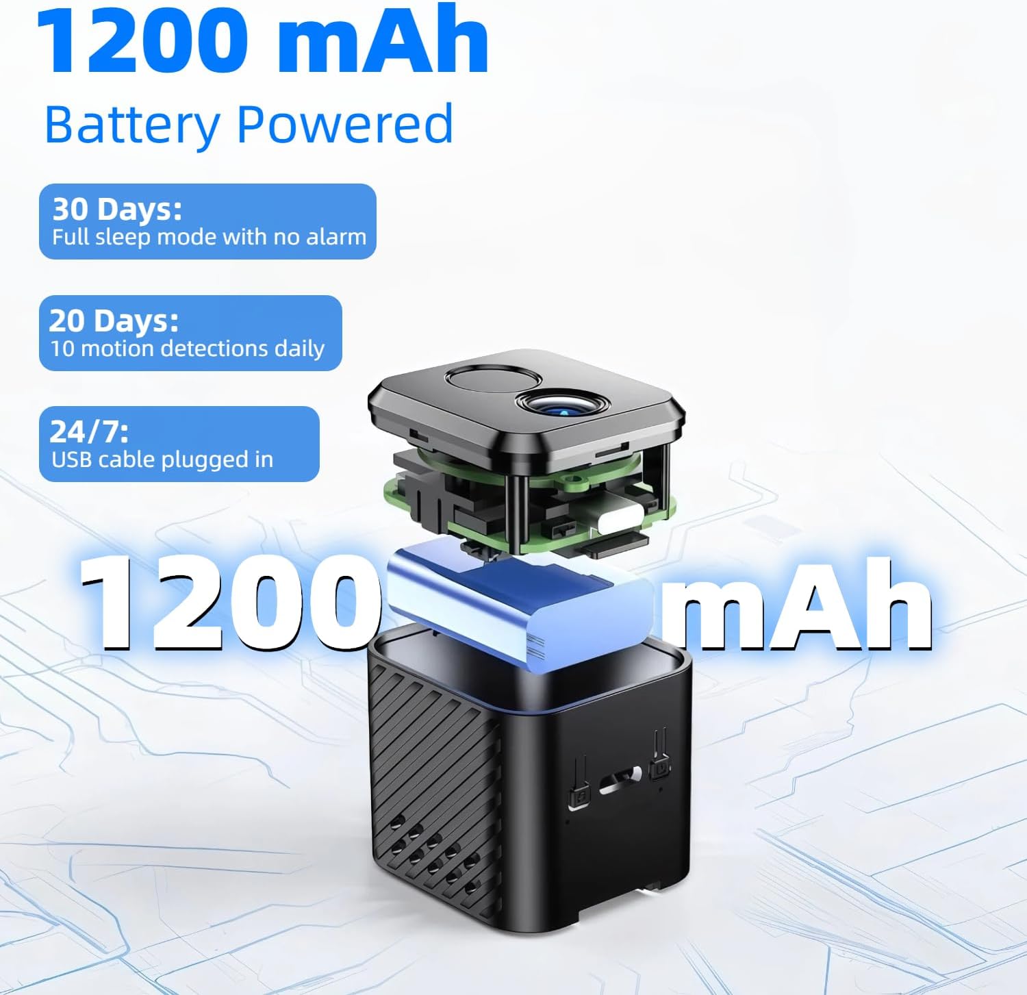 Minicámara mejorada con batería de 30 días de duración, cámara oculta inalámbrica 1080P HD con detección de movimiento por IA, visión nocturna automática, WiFi, monitor para mascotas, bebé y niñera.