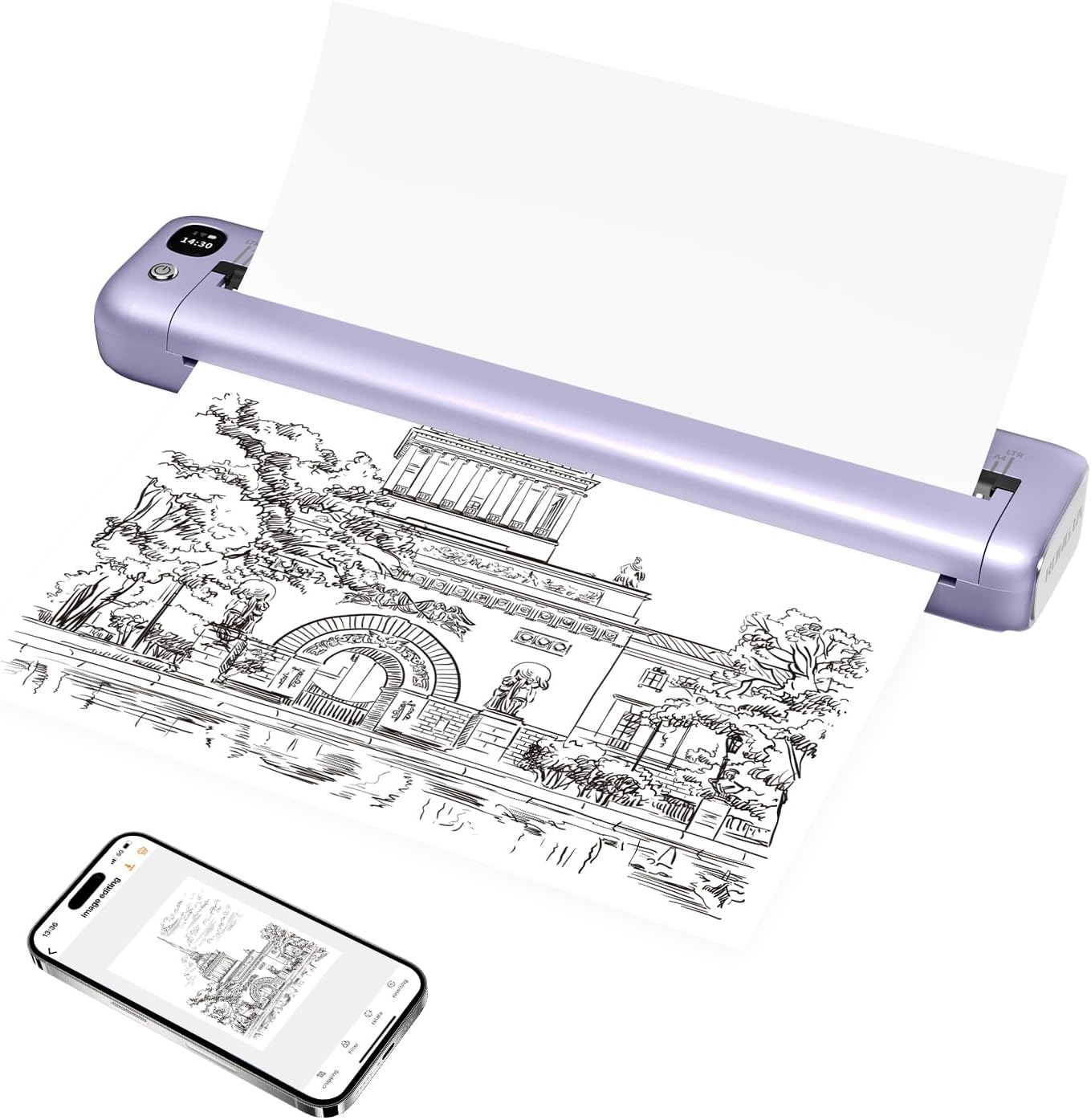 Impresora portátil, impresora térmica inalámbrica Bluetooth sin tinta para viajes, compatible con teléfonos y portátiles Android e iOS.