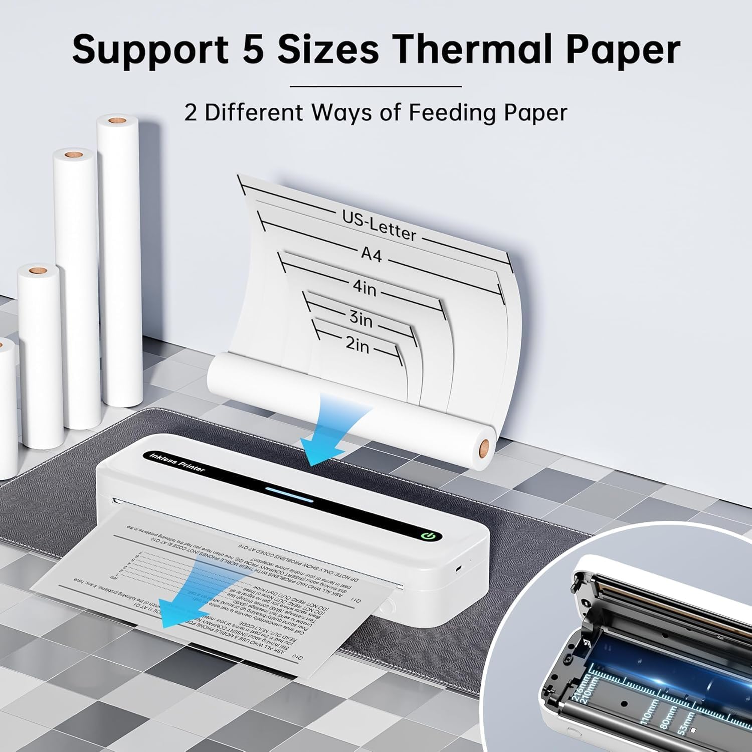 Impresora térmica portátil, impresoras térmicas inalámbricas, compatible con iOS, Android y PC, impresora móvil sin tinta para viajes, oficina y escuela.