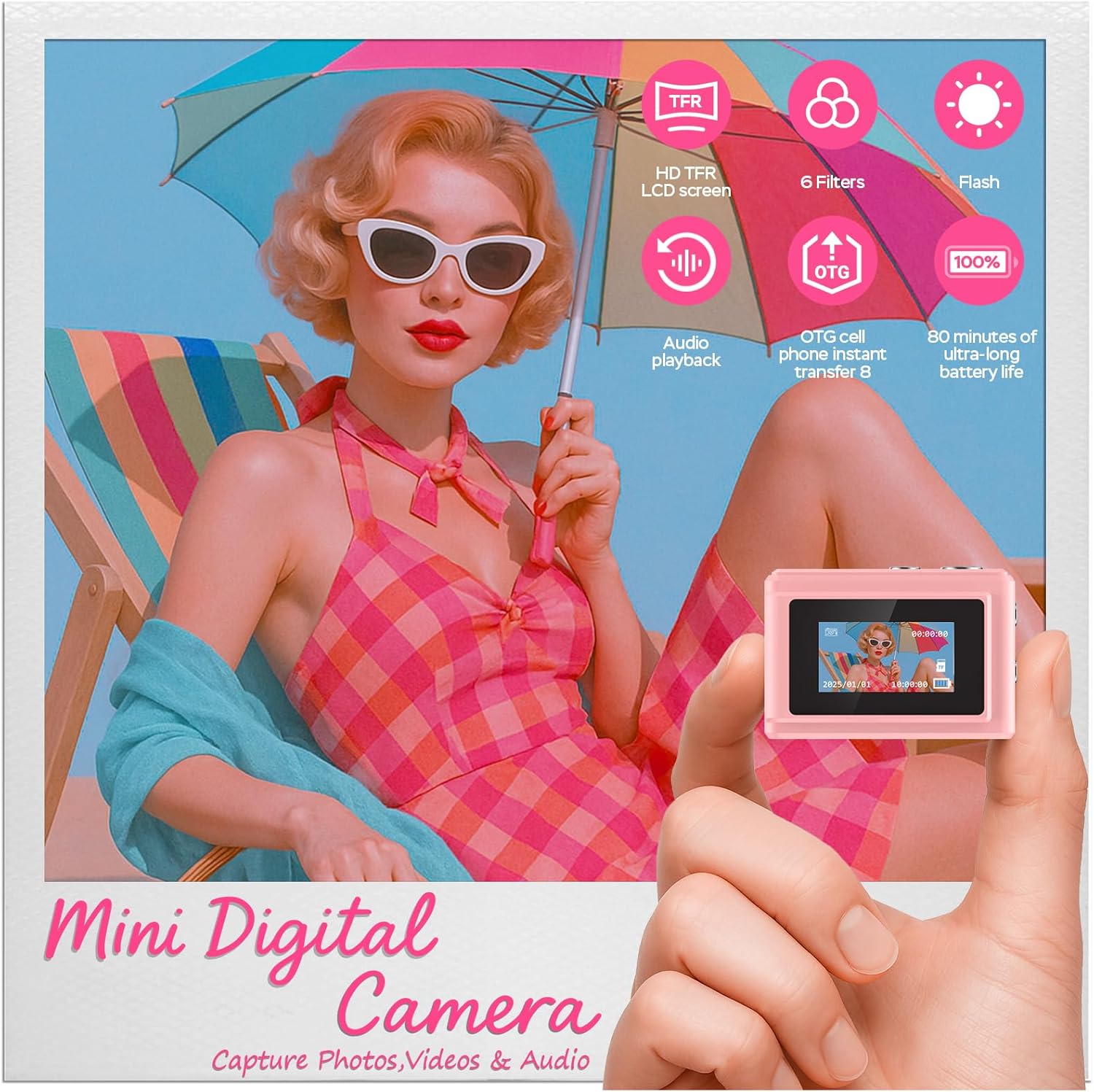 Minicámara 1080P HD con grabadora de vídeo: videocámara digital tipo llavero con tarjeta de 64 GB, pantalla HD de 0,96